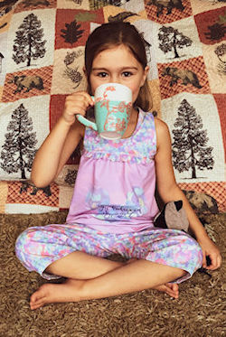 Starry Night PJs in top and capri length pant option with ruffle detail across bodice.