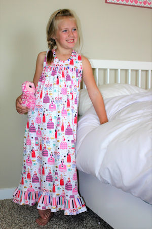 Starry Night PJs in gown option with ruffle detail across bodice and at the hem.