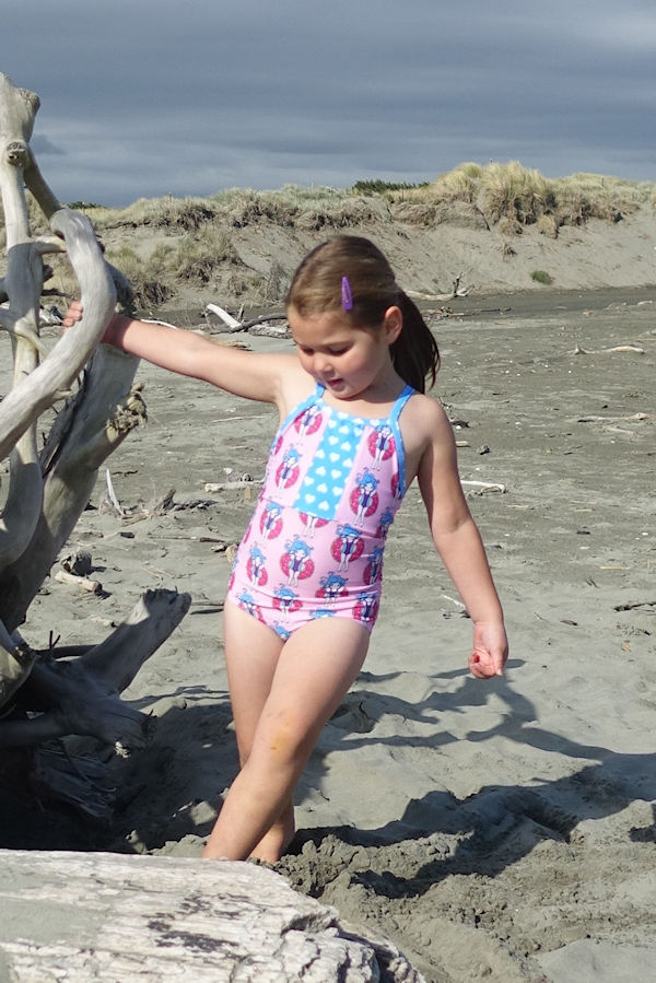 Pieced top on the one piece Narwhal Swimsuit for colour blocking and fabric fun.