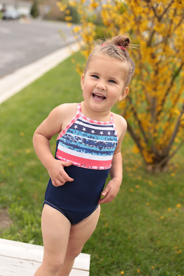 Simple top on the one piece Narwhal Swimsuit.