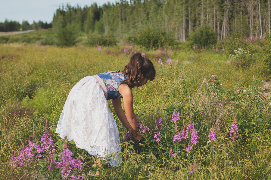 Fireweed Dress as a special occasion dress with lace skirt and princess seam ruffles.