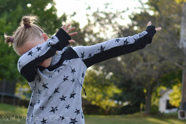 Bonfire Hoodie with 2 piece sleeves, hidden pocket, gusseted hood, unique thumbholes and a slight high low band on the hip.