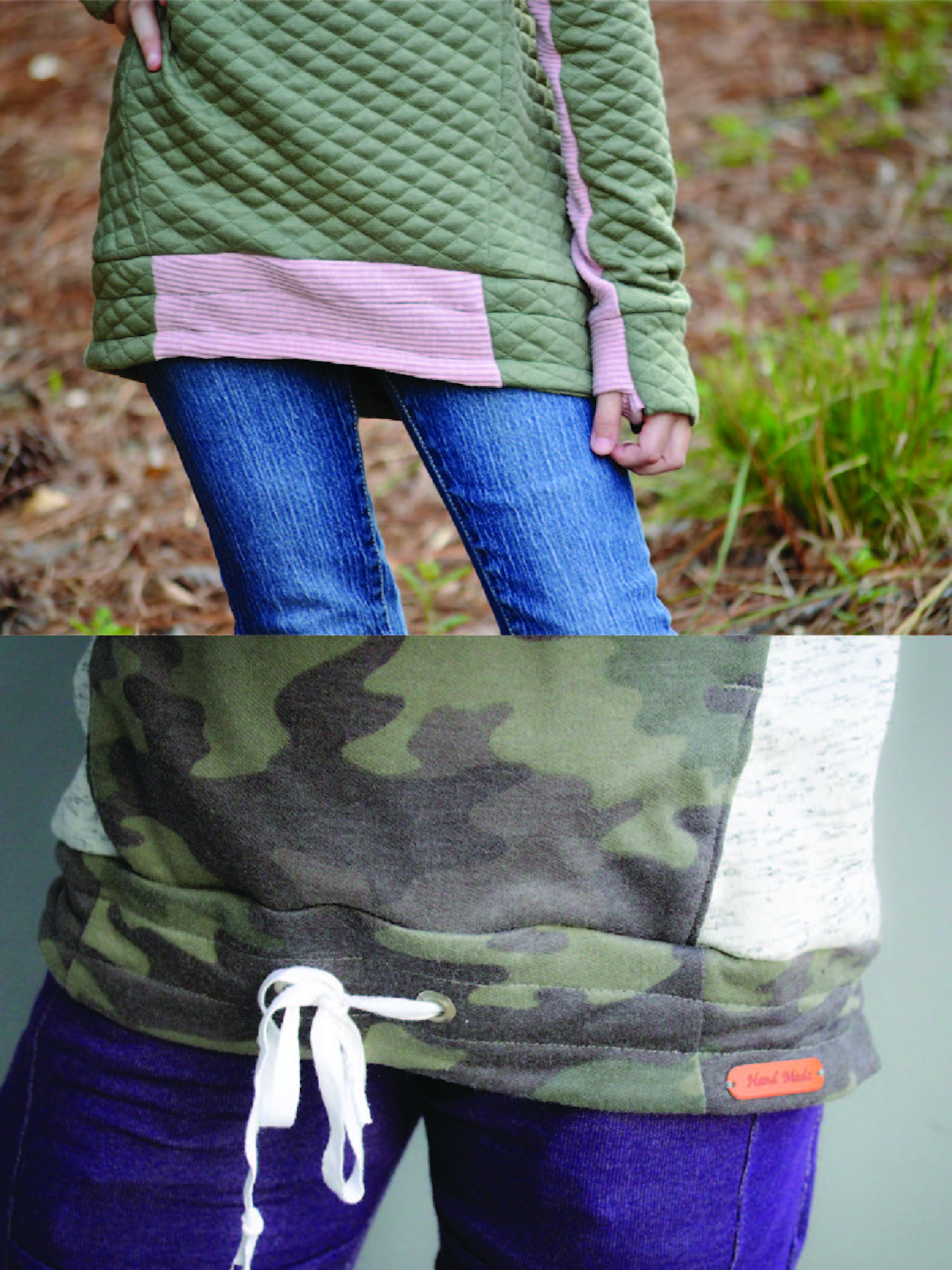 Bonfire Hoodie with 2 piece sleeves, hidden pocket, gusseted hood, unique thumbholes and a slight high low band on the hip.