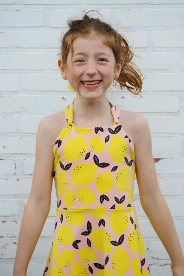 Tide Halter Dress. Fun ties at the neckline create a unique look in this knit dress pattern.