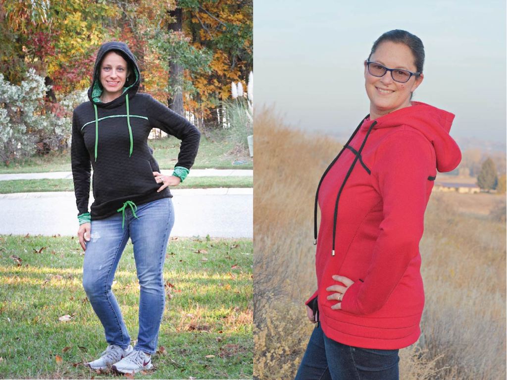 Miss Bonfire Hoodie with 2 piece sleeves, hidden pocket and a slight high low banded hem. Optional drawstrings and thumbholes. Banded neckline or gusseted hood. Perfect for school colours.