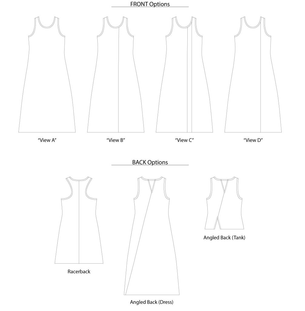 Line Drawings for The Cattail Tank/Dress girls PDF sewing pattern from Sofiona Designs.