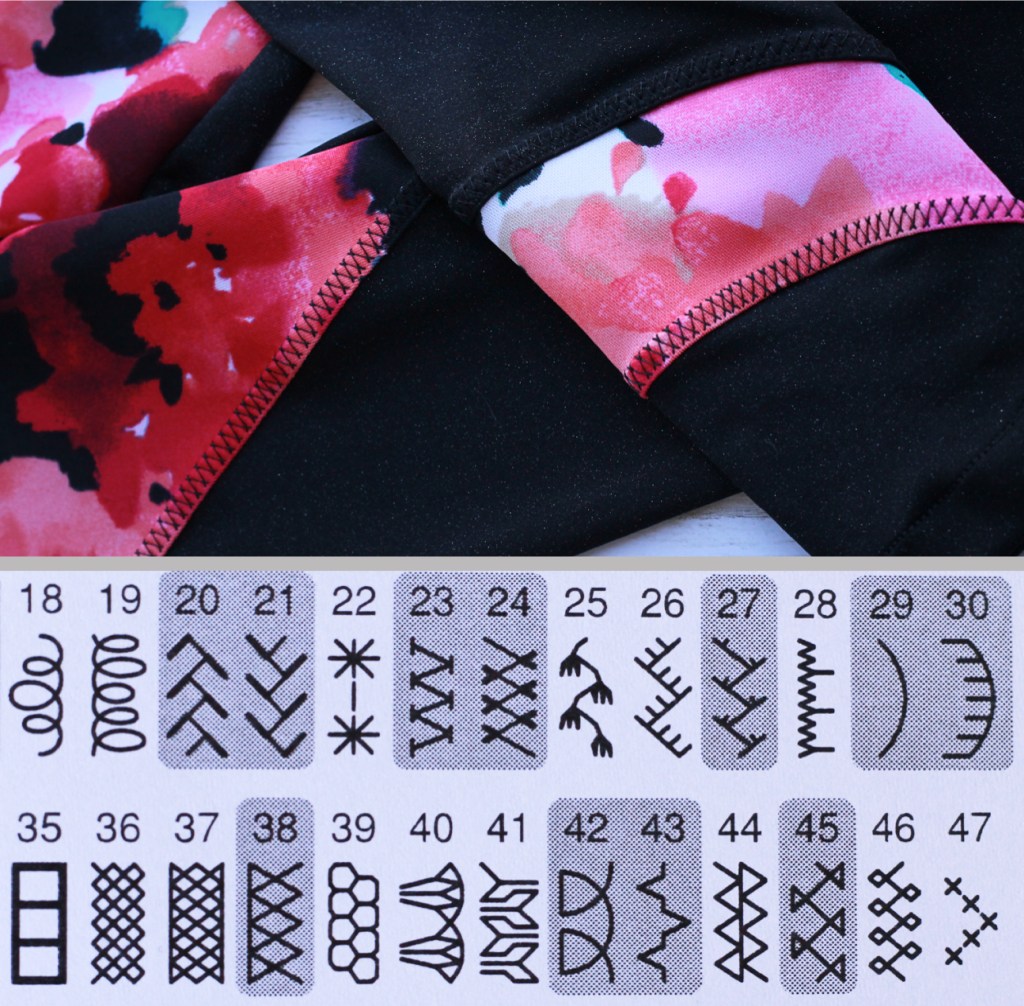 Decorative stitches for topstitching activewear using regular sewing machine.