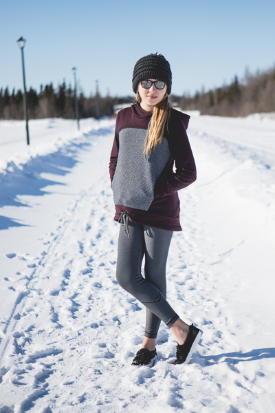 The Tamarack activewear tights in long crop length with full ankle piece. PDF pattern by Sofiona Designs for girls size 2-16.