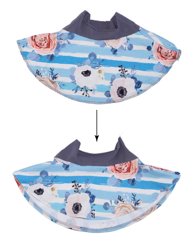 Girls size 2-16 PDF sewing pattern from Sofiona Designs. Hemming circle skirts using a basting stitch guide.