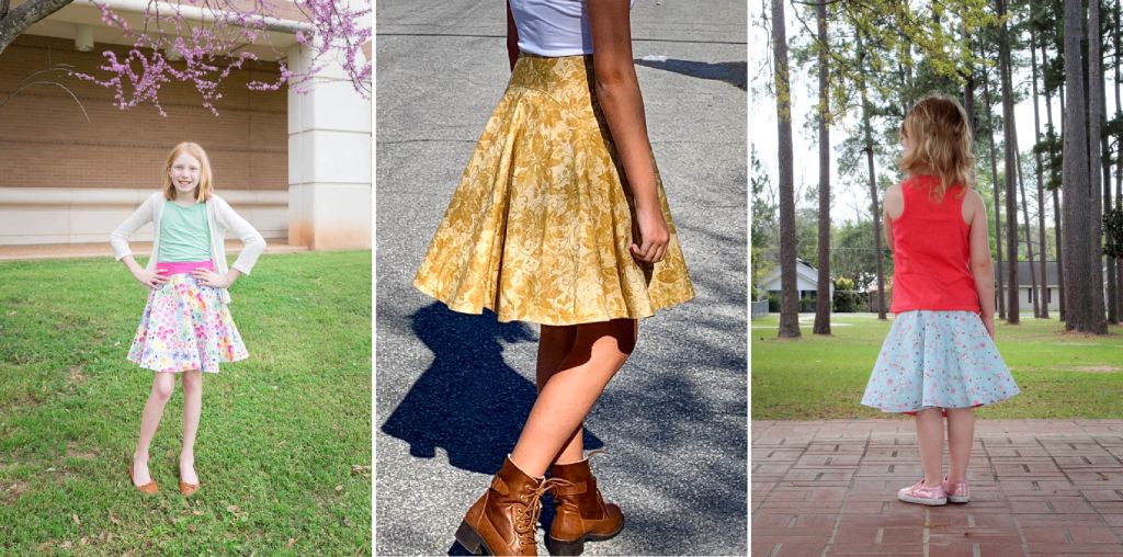 Girls size 2-16 PDF sewing pattern from Sofiona Designs. Woven skirt with side zip. Includes knit skirt and skort option. 2 lengths.