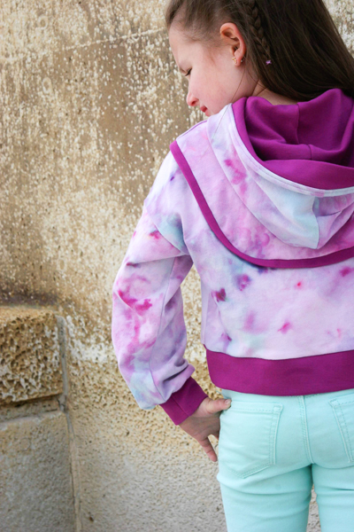 Clover Hoodie by Sofiona Designs. Waist length, long sleeves and hood. Added trim.