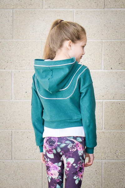 Clover Hoodie by Sofiona Designs. Waist length, long sleeves and hood. Added trim.