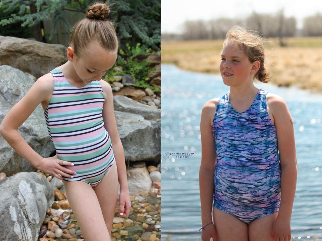 Modest one piece girls size 2-16 PDF swim pattern.  Sofiona Designs.