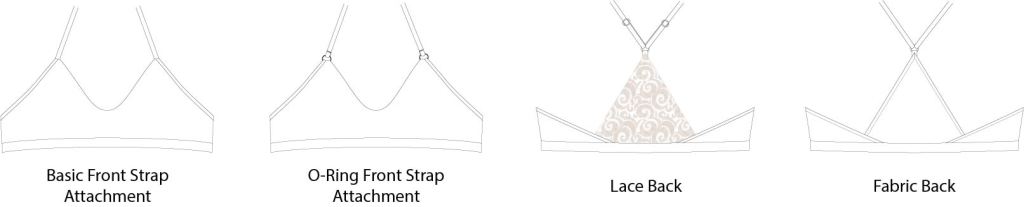 Line drawings of the Wild Strawberry bralette PDF sewing pattern from Sofiona Designs.