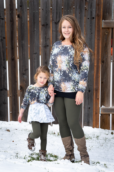 The Miss Tundra top in waist length and long sleeves with the girls Tundra in crop length and 3/4 length sleeve.