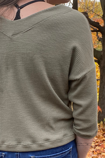 The Miss Tundra top in waist length and 3/4 length sleeves without the cuffs.