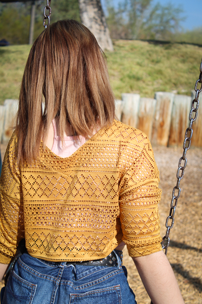 The Miss Tundra top in crop length and 3/4 length sleeves in beautiful sweater knit.