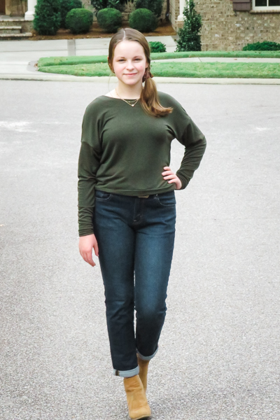 The Miss Tundra top in waist length and long sleeves.