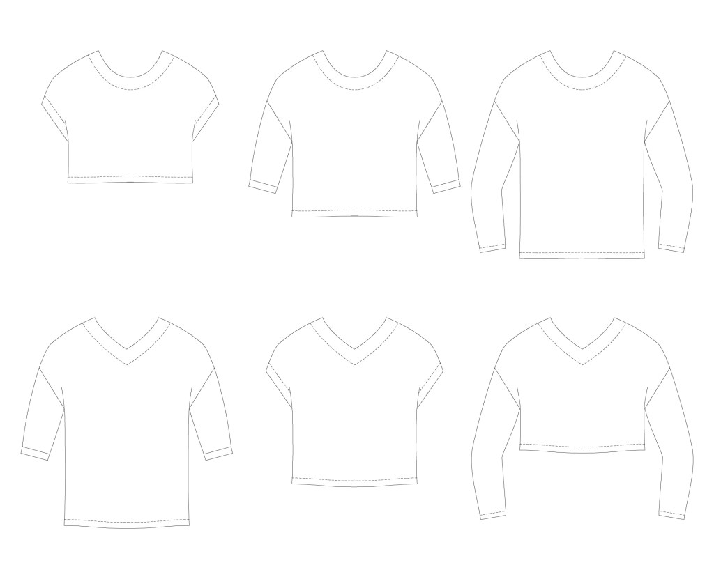 Line drawings of the Miss Tundra top by Sofiona Designs.