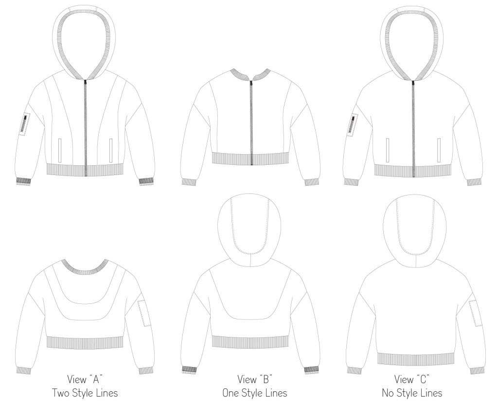 Line drawings for the Miss Rose Hip jacket in junior miss sizes 0-20 from Sofiona Designs.
