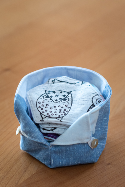 Eco-friendly reusable make-up remover pads and storage basket.