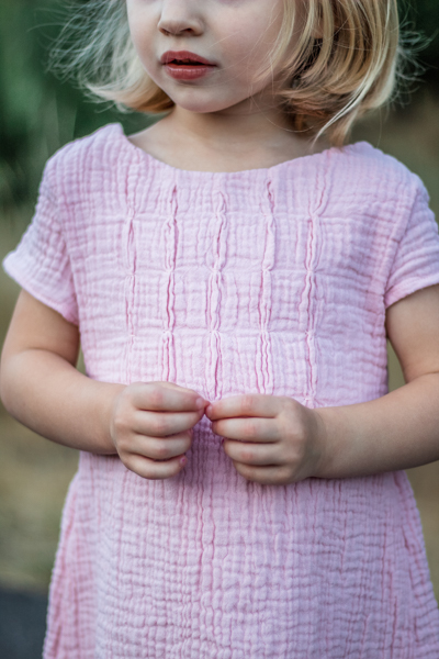 The Haze by Sofiona Designs for girls' sizes 2-16 in the dress length and bubble tuck bodice.