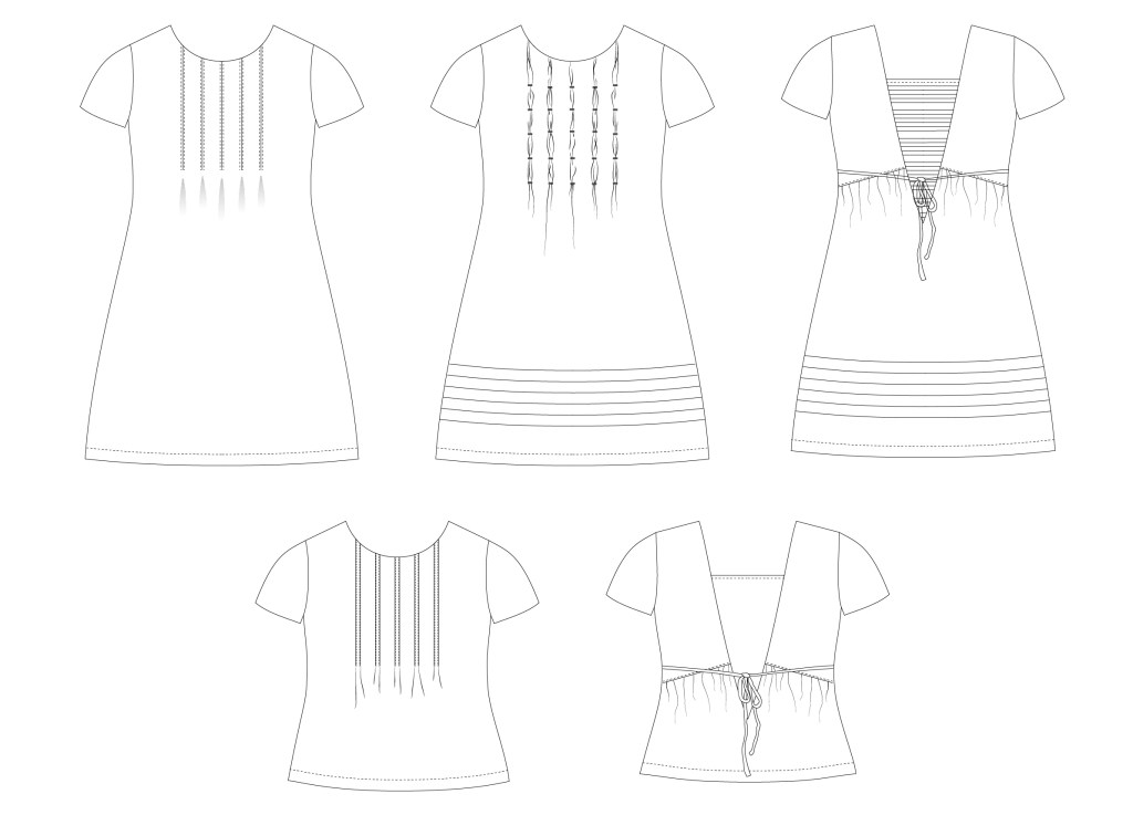 Line drawings for the Miss Haze dress or top from Sofiona Designs available in junior miss sizes 0-20.