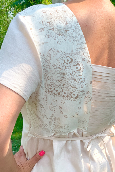 The Miss Haze dress with pleated back V section and waist ties. Available from Sofiona Designs in junior miss sizes 0-20.