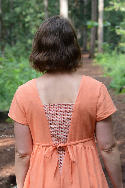 The Miss Haze dress with simple back V and waist ties. Available from Sofiona Designs in junior miss sizes 0-20.