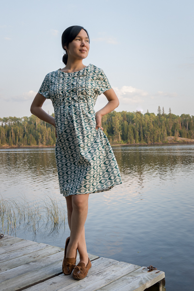 The Miss Haze dress with bubble tuck bodice, simple hem, and waist ties. Available from Sofiona Designs in junior miss sizes 0-20.