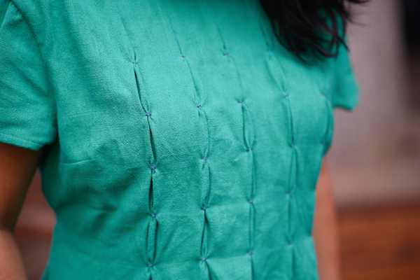 The gorgeous bubble tucks on the bodice of the Miss Haze dress/top. Available in 2 size ranges from Sofiona Designs.