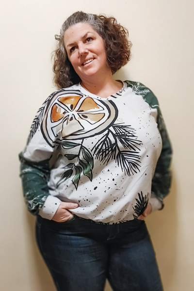 A raglan and dolman combo sweater with long sleeves from Sofiona Designs PDF patterns for girls, tweens, teens, and women.