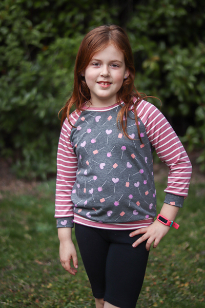 A raglan sweater with 3/4 length sleeves from Sofiona Designs PDF patterns for girls, tweens, teens, and women.