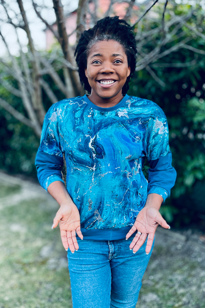 A dolman sweater with 3/4 length sleeves from Sofiona Designs PDF patterns for girls, tweens, teens, and women.