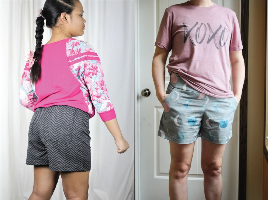 Shorts option of the Miss Wood Lily pants PDF sewing pattern from Sofiona Designs.