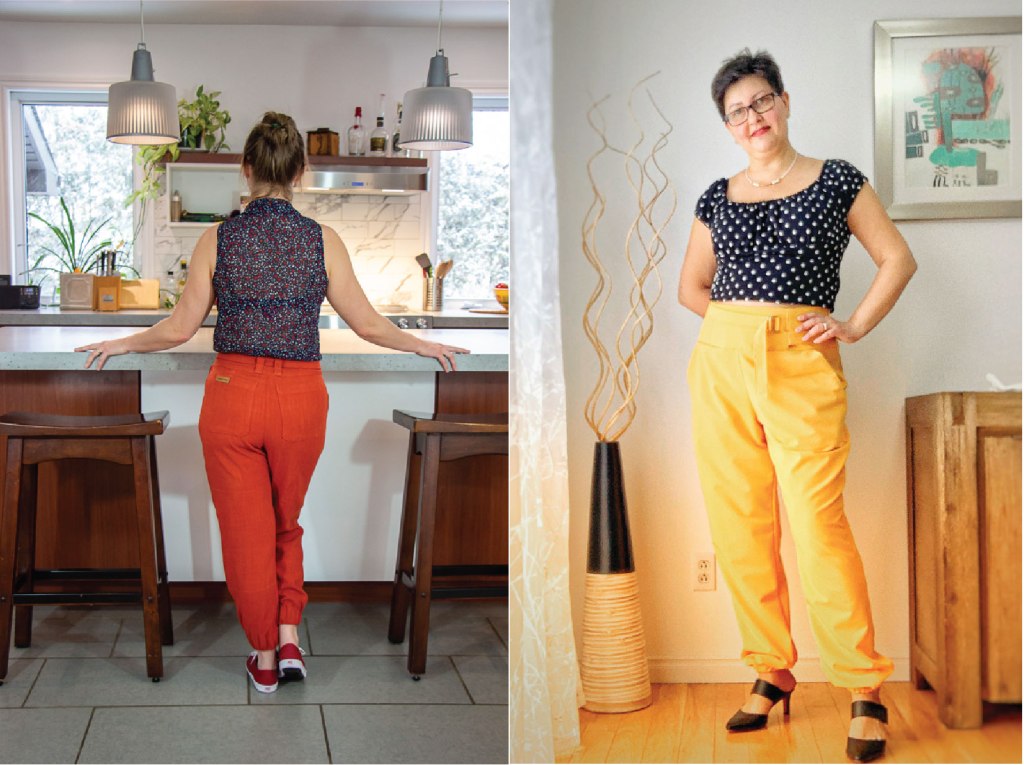 Woven pants in mid-weight fabrics perfect for spring and fall.  PDF sewing pattern from Sofiona Designs.