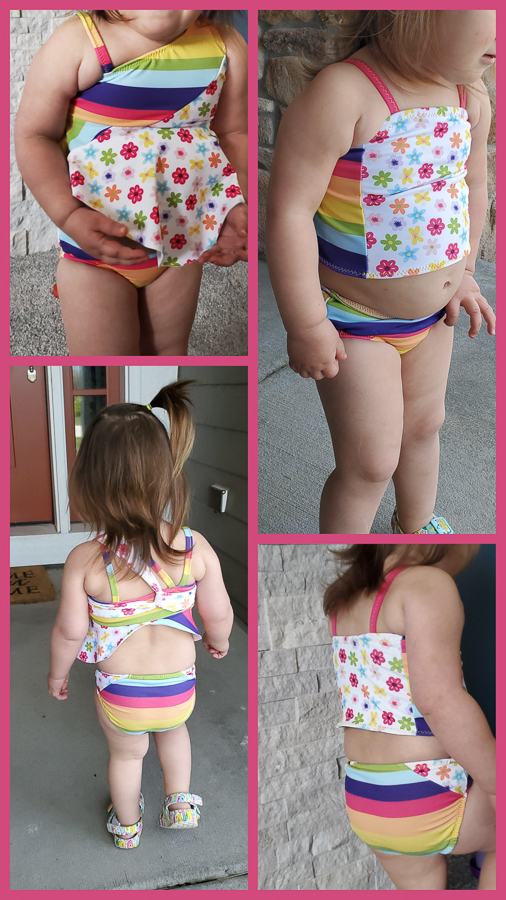 Mix and match set of the Minnow and Pike swimsuits in stripes and florals.