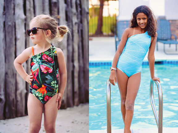 Simple one piece swimsuit with one shoulder or two shoulder options.