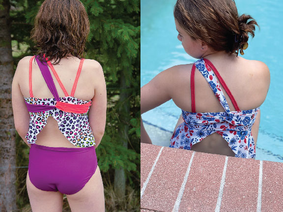 Flounce 2 piece swimsuit with unique back straps.