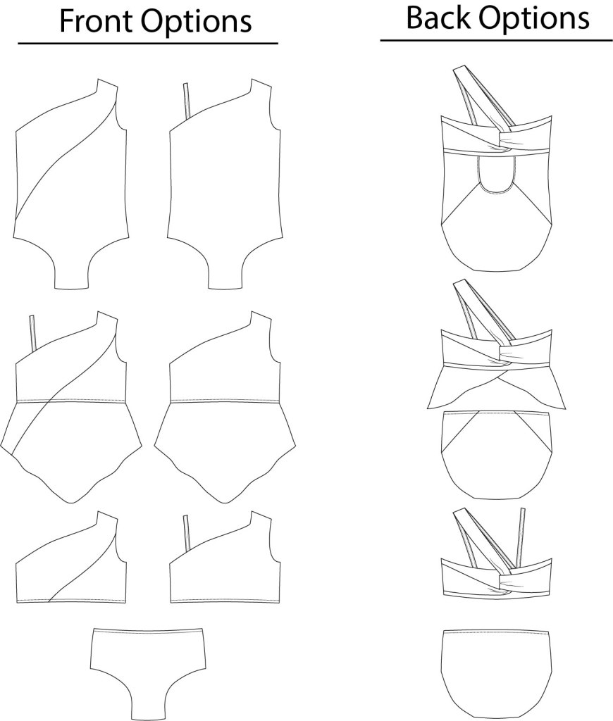 Line drawings for the Minnow swimsuit from Sofiona Designs.