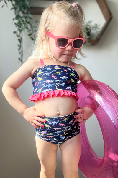 The Pike swimsuit 2 piece cropped bikini with ruffle and vintage style from Sofiona Designs.