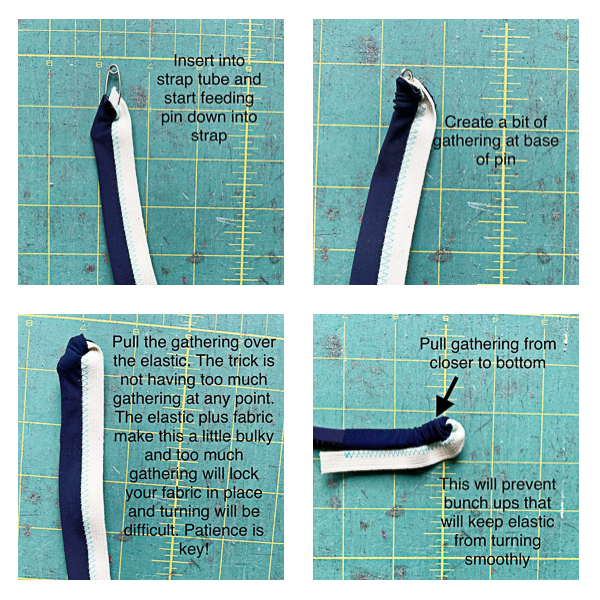 Instructions for swimsuit straps without topstitching.