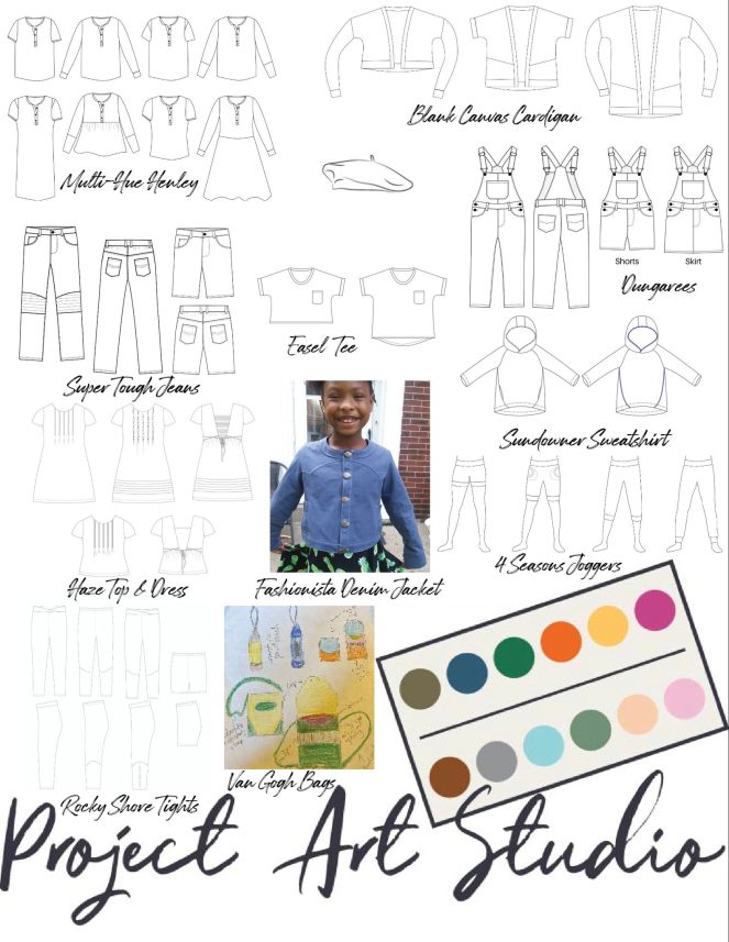 Line drawings for Project Art Studio pattern collection from Project Run and Play.