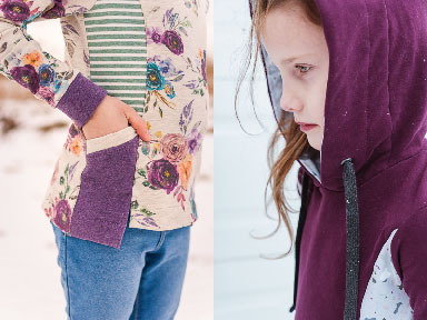 Detail pics of the side pocket and hood drawstring on the girls Polar sweater dress.