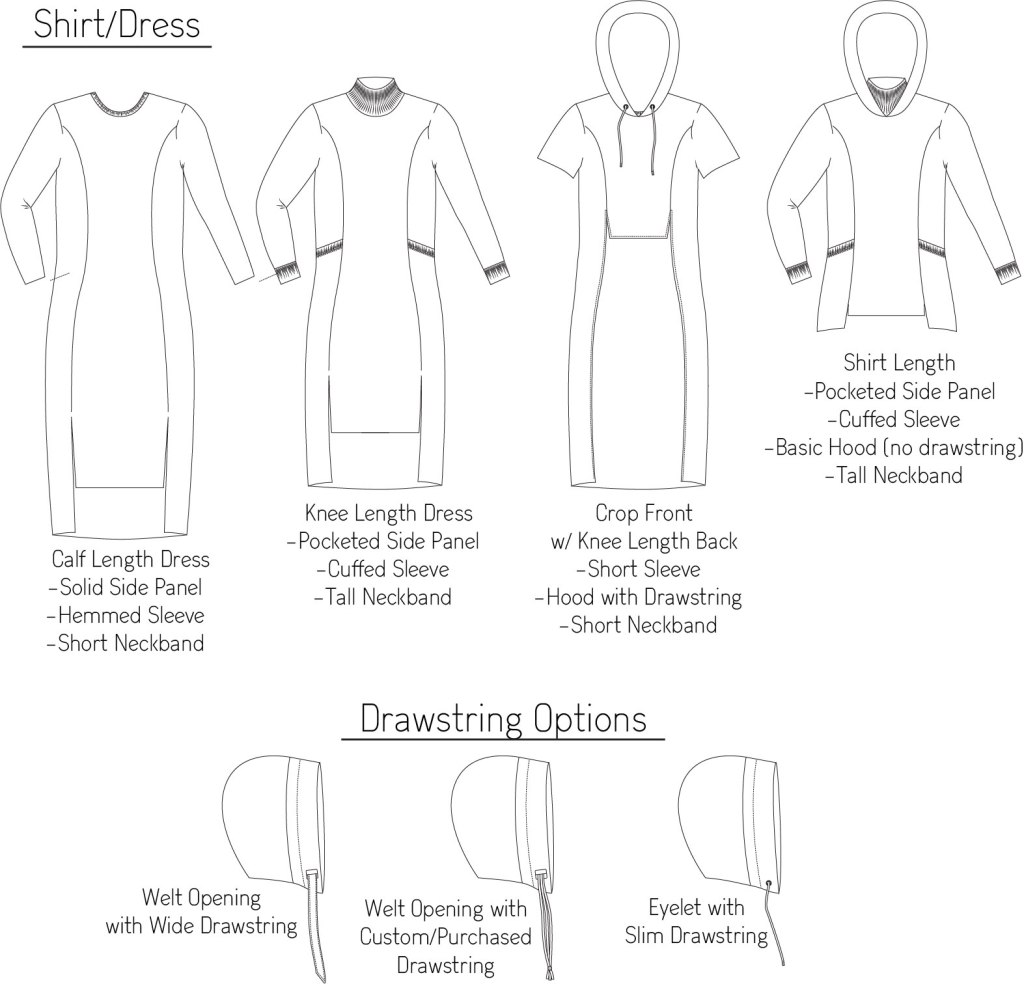 Line drawings for the Polar Sweater/Dress from Sofiona Designs.