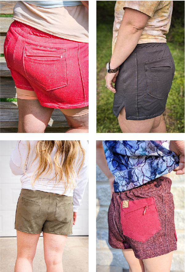 Simple or zippered back pocket on summer shorts sewing pattern.