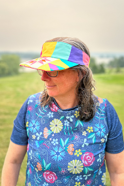 Quilt block used as hat brim.