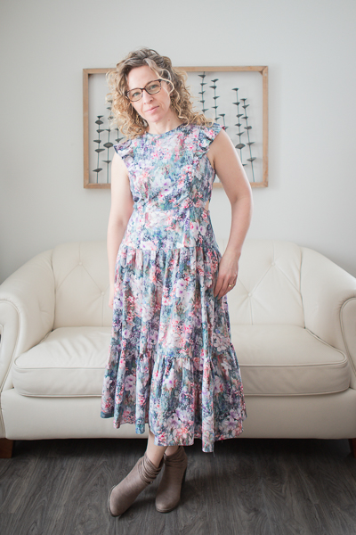 The Miss Forest Fern add-on with the midi length gathered skirt and circle flounce sleeve.