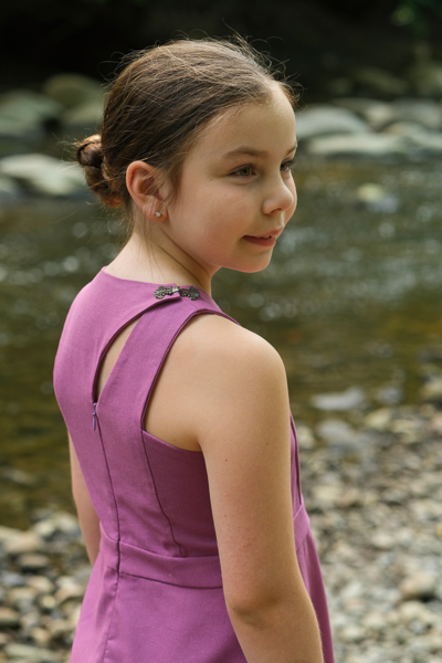 Gorgeous Y back option from the Forest dress with decorative frog clasp shoulder closure.