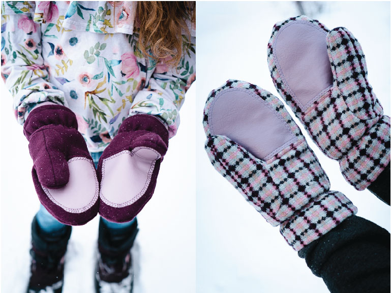 Winter Mitt pattern with leather pad on hands for added durability and warmth.